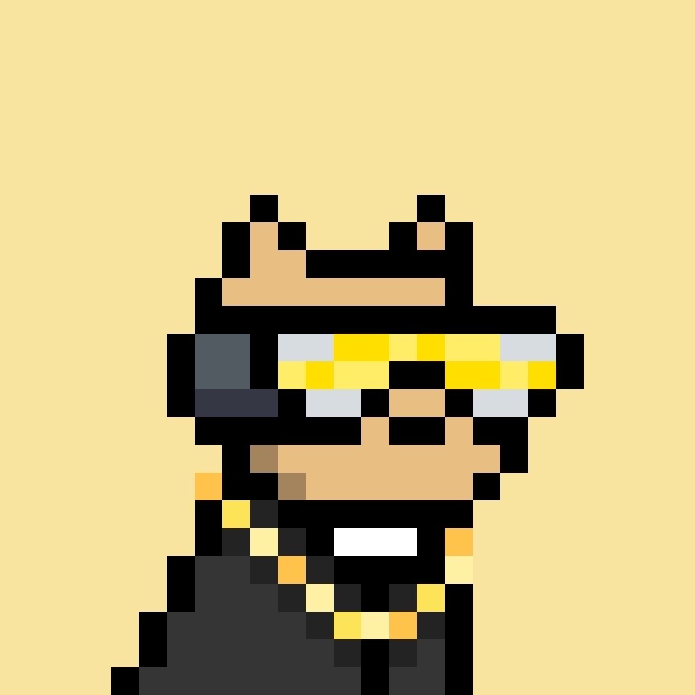 FifiMetaX official pixel profile picture — Fifi (@FifiMetaX) Official FifiMetaX cream-background pixel dog with gold glasses and a black jacket